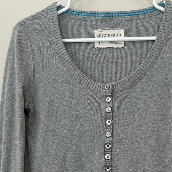 Vintage Aeropostale Henley knit sweater slim fitted tunic scoop neck Y2K retro L - Picture 3 of 9